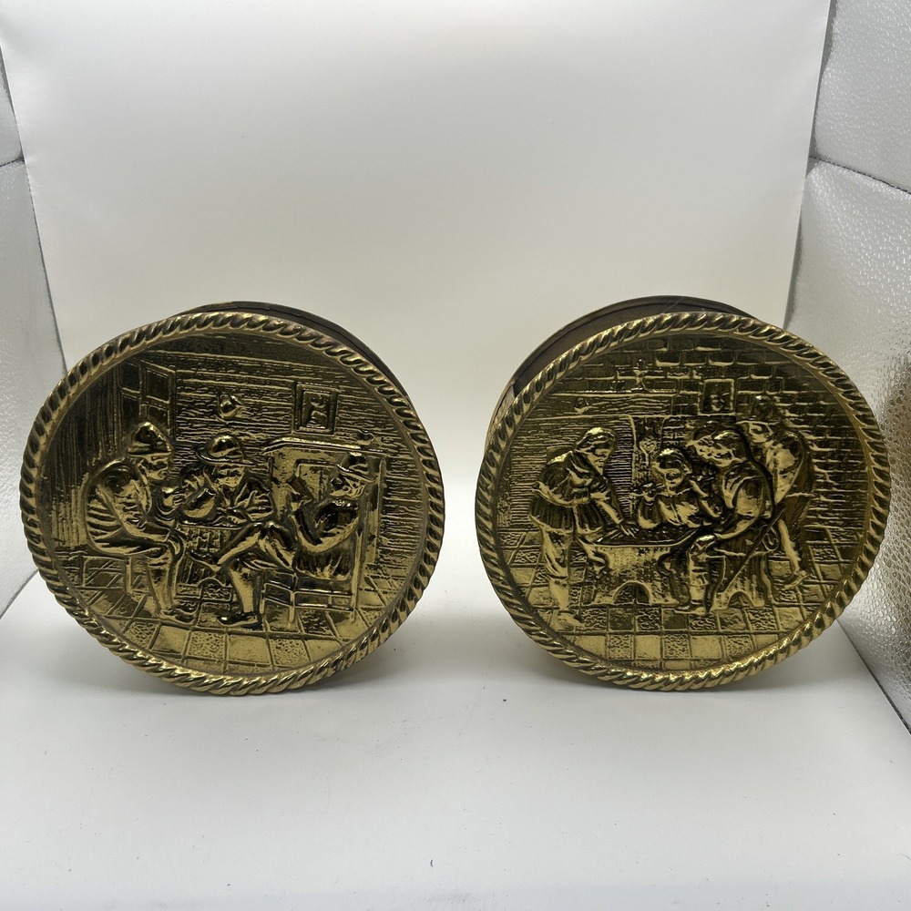 Peerage Brass Wall Pocket Letter Holder Pair Matching Set Pub Scene England